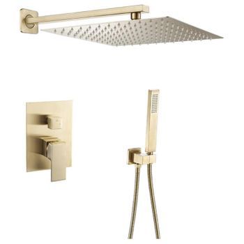 Conjunto De Ducha Empotrada Monomando A Pared Tilso Oro Cepillado  30 Cm X 30 Cm Dorado