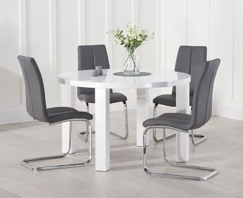 Atlanta 120cm White High Gloss Round Dining Table with Tarin Chairs