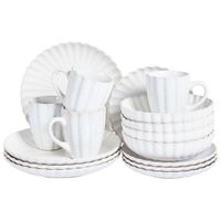conjunto de 16 piezas vajilla de gres caolin artesanal acabado esmalte reactivo blanco crema nettle