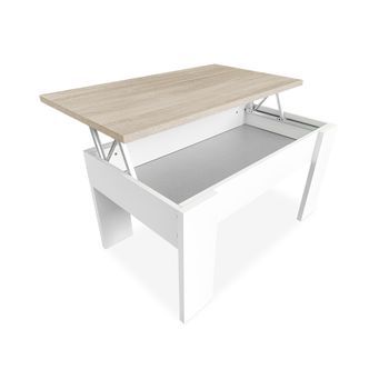 Mesa De Centro Elevable Para Salón Comedor, Color Blanco Tapa Cambria