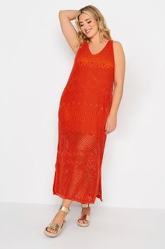 Yours Vestido De Tirantes Rojo En Crochet, Mujer Curvy Y Tallas Grandes, Yours