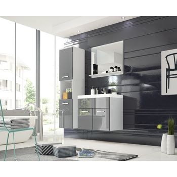 Conjunto De Muebles De Baño Montreal, Juego De Muebles De Baño, Muebles De Baño Pequeños, Lavabo Incluido, Color Blanco/gris Brillo
