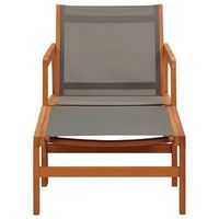 silla de jardin  silla de exterior  sillon con reposapies madera eucalipto textilene gris