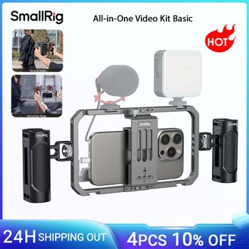 SmallRig-Kit de plataforma de vídeo para teléfono inteligente, jaula Universal para teléfono con asas, estabilizador de funda para Vlogging de cine portátil para iPhone-4121