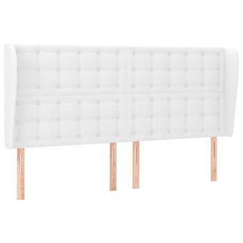Cabecero Cama | Panel De Cabecera Con Orejas De Cuero Sintético Blanco 163x23x118/128 Cm