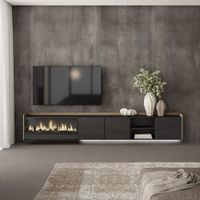 mueble tv efecto madera negro roble 315x35x50cm chimenea efecto fuego