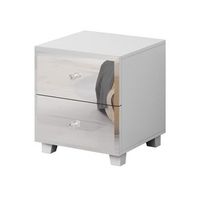 mesa de noche con dos cajones cuerpo blanco y frentes cubiertos de espejos coleccion livora