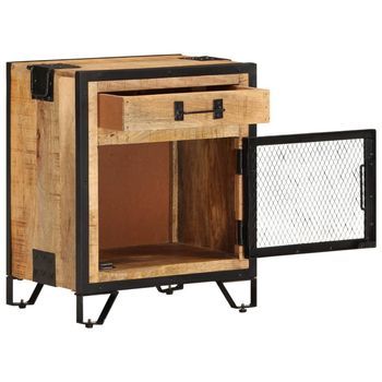 Mesita De Noche | Mesa Auxiliar | Mesilla Madera Maciza De Mango Sin Tratar 43x30x51 Cm