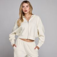 sudadera con capucha y cremallera de gofre para mujer de mp - marfil - m