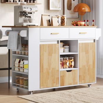 Isla De Cocina Móvil Con Encimera Abatible, 120 X 71 X 90 Cm Y Ruedas Con Freno
