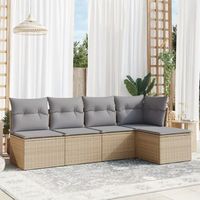 conjunto de sofas jardin con cojines 5 uds  mueble jardin mesa y sillas ratan sintetico beige cfw903397