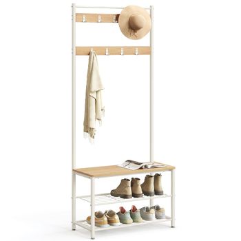 Perchero con Zapatero de Estilo Industrial, Roble + Crema
