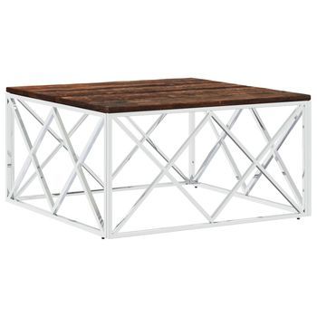 Mesa De Centro Acero Inoxidable Y Madera Maciza Reciclada Vidaxl