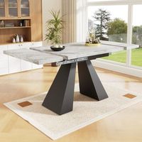 mesa de comedor extensible - tablero efecto marmol - mdf y metal - gris  negro