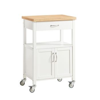 Carro De Cocina Móvil Con Encimera De Madera Blanco 60.0x45.0x92.0 Fkw22-ii-wn