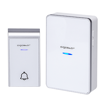 Aigostar Ring DC- Timbre Inalámbrico para Puerta, Exterior IP44 impermeable, timbre inalámbrico a pilas, de Puerta con Indicadores LED, 3 Niveles de Volumen Ajustables, 36 Melodías, Blanco