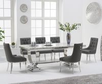 haven 200cm grey marble table with talia faux leather chairs - grey 6 chairs
