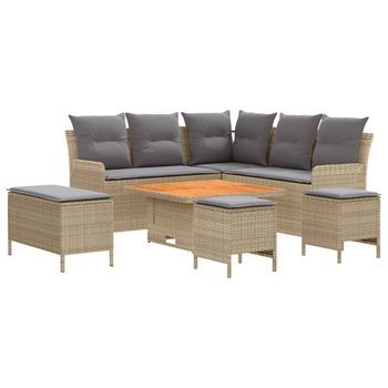 Juegos De Muebles 7 Uds. Beige Y Gris Claro Ratán Sintético Vidaxl
