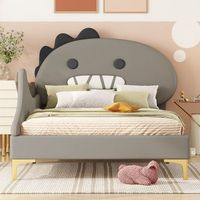 cama individual infantil en forma de dinosaurio en pu cama plana 90x200 cm gris