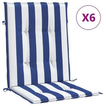 Cojines Silla De Respaldo Bajo 6 Uds Tela A Rayas Azul Y Blanco Vidaxl