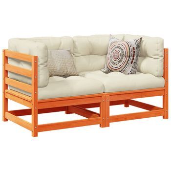 Conjunto De Sofás Jardín 2 Uds | Mueble Jardin Mesa Y Sillas Con Cojines Madera Pino Marrón Cera Cfw201316