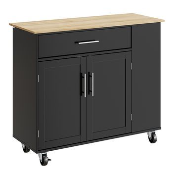 Isla De Cocina Con Ruedas Negro Mate 99.0x40.0x84.3 Cm Fkw133-sch