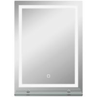 kleankin espejo para bano 50x70 cm con 3 colores de luz estante de vidrio funcion de memoria e interruptor tactil plata