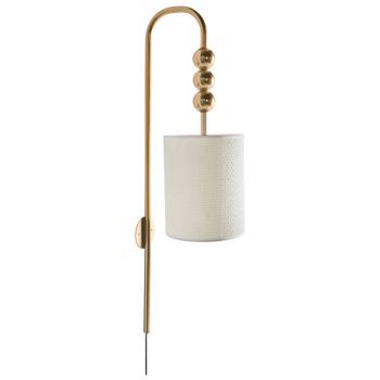 Lámpara De Pared De Metal Con Pantalla Cilíndrica De Tela Estilo Moderno De Mediados De Siglo Mesita De Noche Latón Claro Loky