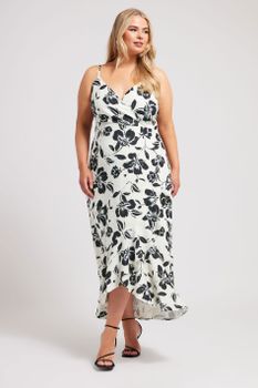 Yours London Vestido Blanco Floral Con Tirantes Y Volantes, Mujer Curvy Y Tallas Grandes, Yours London
