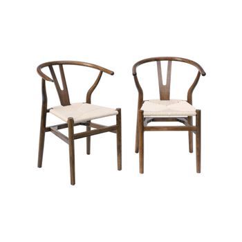 Silla De Madera Con Asiento De Cuerda, Set De 2, Marrón Viejo