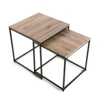 mesa auxiliar set de 2 en aglomerado efecto madera y metal marron