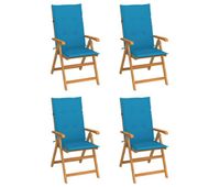 juego de 4 sillas de jardin - sillas de exterior - sillas terraza madera maciza de teca con cojines azules