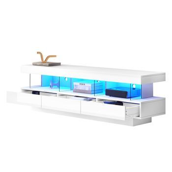 Soporte Para Tv De 160 Cm - Iluminación Led - Brillo Con Cristal - Para Tv De 70 Pulgadas - Blanco