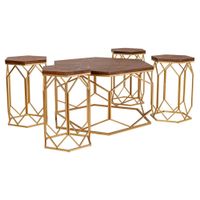 set mesa de centro y 4 taburetes de metal dorado