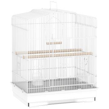 PawHut Jaula para Pájaros Pajarera de Acero con 2 Comederos 2 Perchas Columpio y Bandeja Extraíble Asa 46,5x36x59 cm Blanco