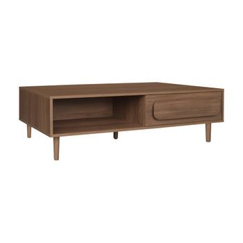 Mesa De Centro Vintage Con Efecto Madera Y 1 Cajón, Nogal