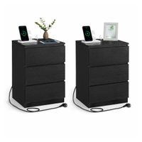 kailyn coleccion - mesita de noche con estacion de carga con cajones puertos usb negro ebano  2