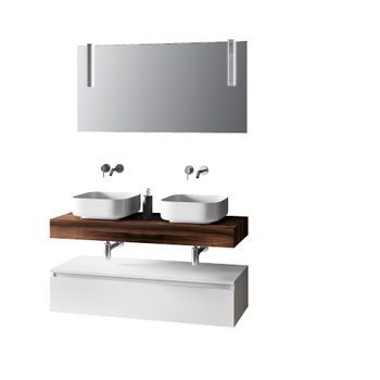 Composición Baño Lavabo Doble 7 Piezas Astra Nogal/blanco En Mdf