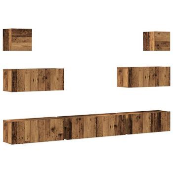 Conjunto De Mueble De Tv 7 Uds | Mueble De Salón | Gabinete De Tv Montado La Pared Madera Vieja