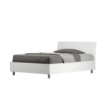 Cama Con Almacenaje 120x200 Con Cabecera Inclinada De Listones Fresno Blanco Ankel