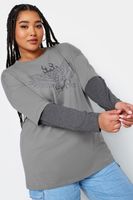 yours top algodon 2 en 1 gris de corazon en llamas mujer curvy y tallas grandes yours