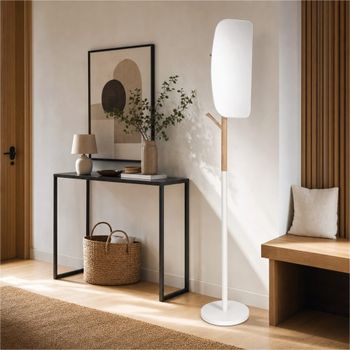 Perchero con espejo de madera y acero blanco 33x33x185 cm