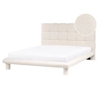 cama con somier cabecero tapizado de boucle blanco crema 160 x 200 cressat