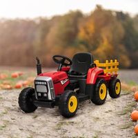 tractor electrico con remolque para ninos 3-6 anos rojo homcom