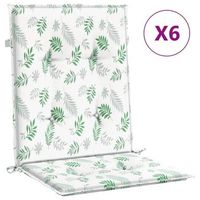 cojines de silla de respaldo bajo 6 uds tela estampado de hojas vidaxl