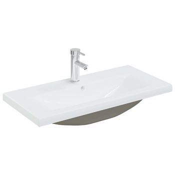 Lavabo De Baño Moderno | Lavabo Empotrado Con Grifo Cerámica Blanco 81x39x18 Cm