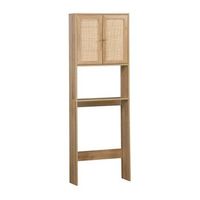 estante mueble de wc decorada en madera y cana natural