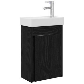 Módulo De Baño Con Grifería Roble Negro 40,5 X 22,5 X 62 Cm Vidaxl
