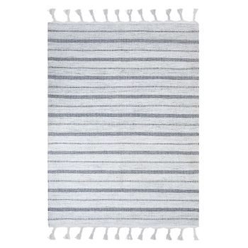 Alfombra Blanco Crema Gris 140 X 200 Cm Plástico Reciclado Patrón A Rayas Bademli