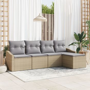 Sofá De Jardín Juego De 5 Beige, Gris Ratán, Poliéster V6208 Unico / Beige